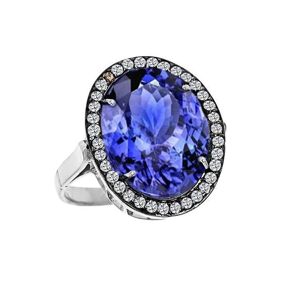 9.01 Carat Oval Tanzanite And Diamonds Wedding Ring Gold White 14K - Gemstone Ring-harrychadent.ca
