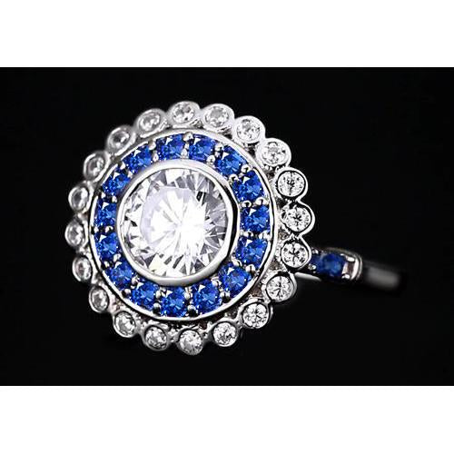 Anniversary Ring Round Diamond & Blue Sapphire Baguettes 4 Carats - Gemstone Ring-harrychadent.ca