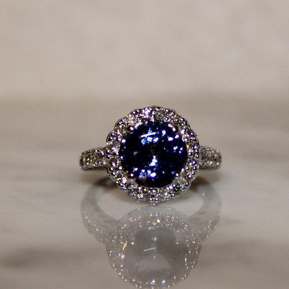 Beautiful Blue Tanzanite With Diamond Ring 2.25 Carats White Gold 14K - Gemstone Ring-harrychadent.ca