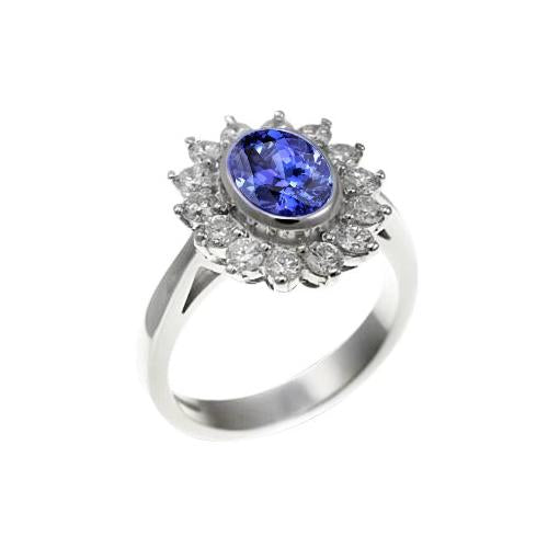 Bezel Set Tanzanite Oval Diamond 3.30 Carats Ring White Gold - Gemstone Ring-harrychadent.ca