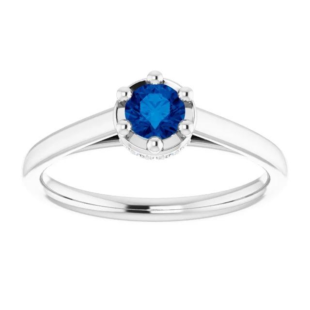 Blue Sapphire Round Ring Prong Style 1.25 Carats White Gold 14K - Gemstone Ring-harrychadent.ca