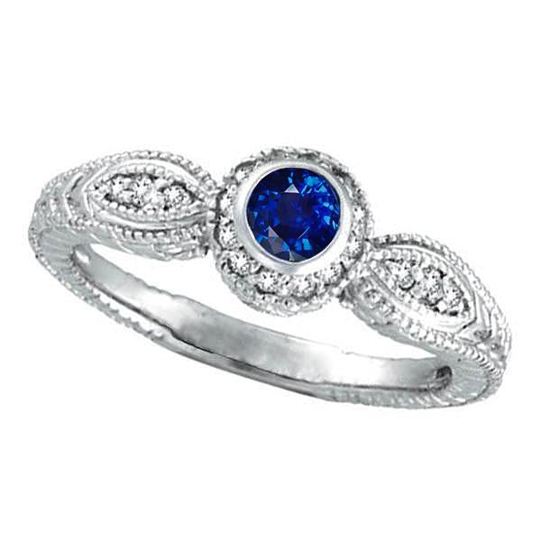 Ceylon Sapphire Ring With Diamonds 1.50 Carats White Gold 14K - Gemstone Ring-harrychadent.ca