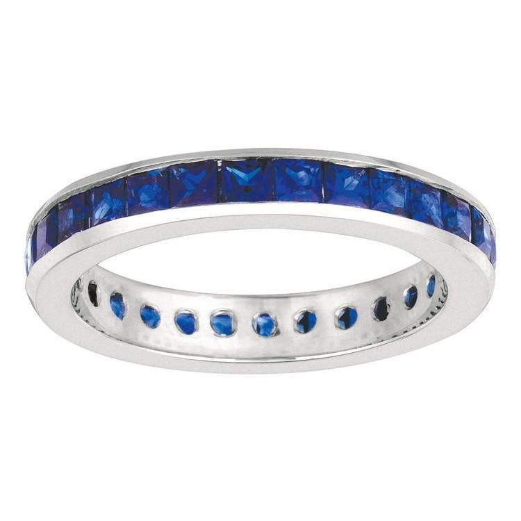 Channel Setting 2.80 Carat Princess Sapphire Eternity Ring Band WG 14K - Gemstone Ring-harrychadent.ca