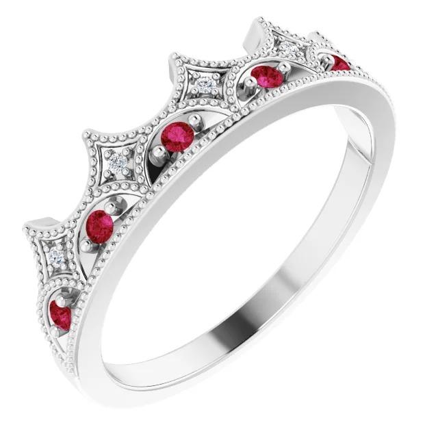 Crown Style Diamond & Ruby Stone Ring White Gold 14K 1.40 Carats - Gemstone Ring-harrychadent.ca