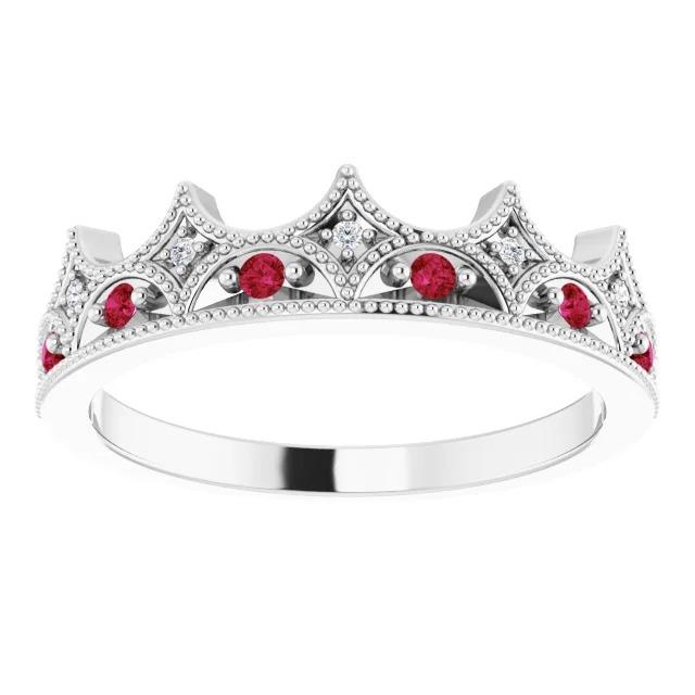 Crown Style Diamond & Ruby Stone Ring White Gold 14K 1.40 Carats - Gemstone Ring-harrychadent.ca
