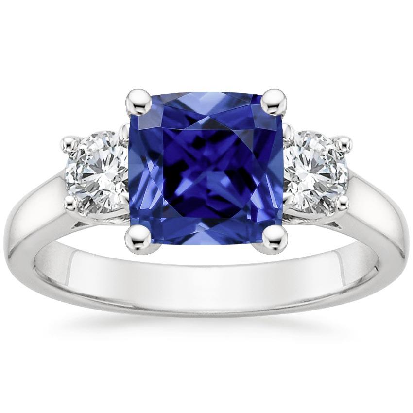 Cushion Ceylon Sapphire Diamond 3 Stone Ring 3.25 Carats - Gemstone Ring-harrychadent.ca