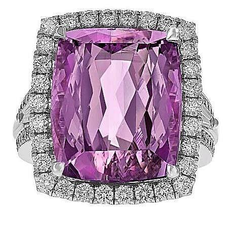 Cushion Cut Pink Kunzite Diamond Fancy Ring 16.20 Carats White Gold - Gemstone Ring-harrychadent.ca