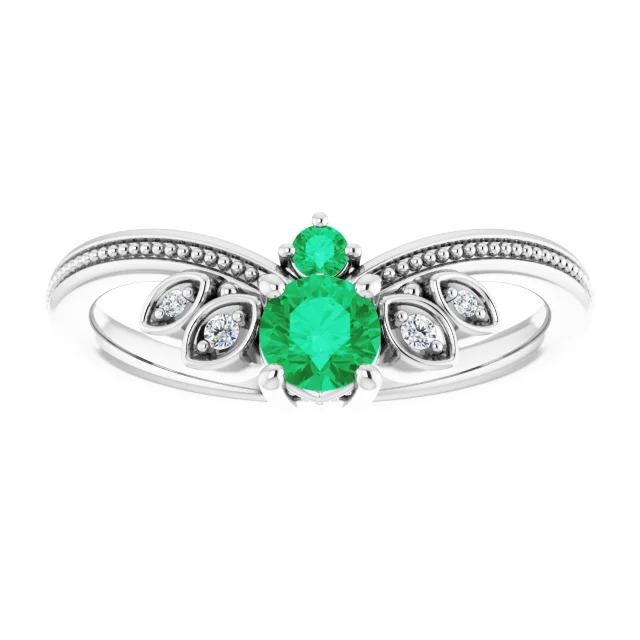 Diamond Ring 1 Carat Columbian Green Emerald Antique Style Jewelry - Gemstone Ring-harrychadent.ca
