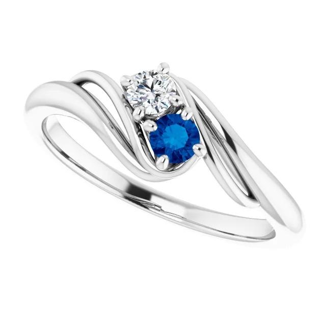 Diamond Round Blue Sapphire Bypass Setting Ring 1.50 Carats - Gemstone Ring-harrychadent.ca