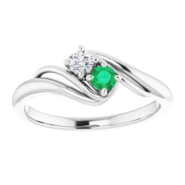 Diamond Round Green Emerald Bypass Setting Ring 1.50 Carats - Gemstone Ring-harrychadent.ca