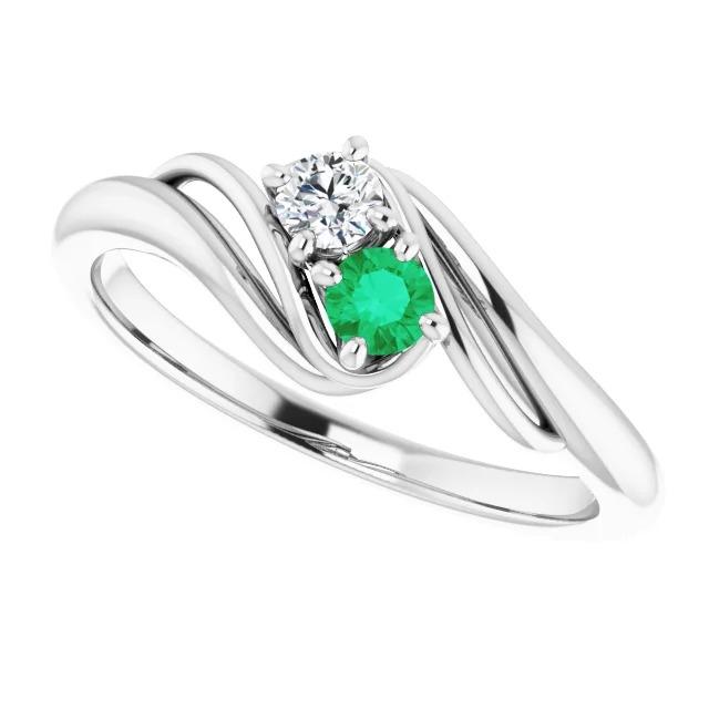 Diamond Round Green Emerald Bypass Setting Ring 1.50 Carats - Gemstone Ring-harrychadent.ca