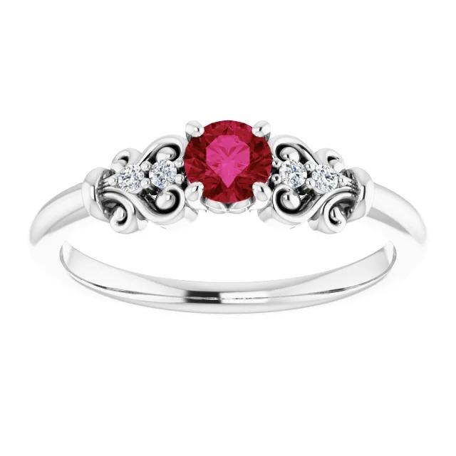 Diamond Round Ruby Fancy Ring 1.40 Carats White Gold 14K - Gemstone Ring-harrychadent.ca