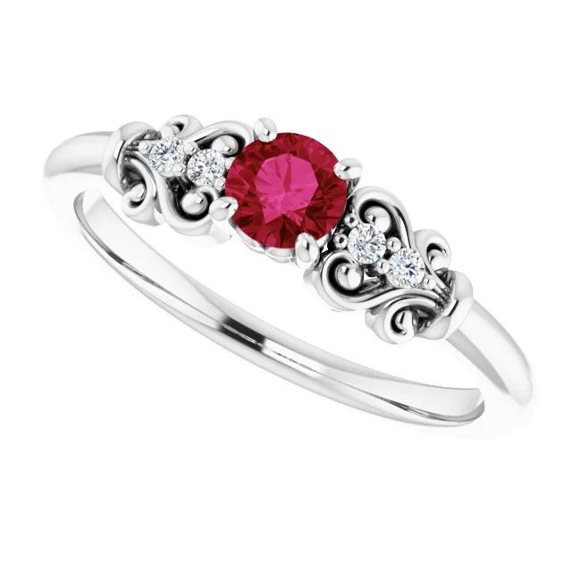 Diamond Round Ruby Fancy Ring 1.40 Carats White Gold 14K - Gemstone Ring-harrychadent.ca
