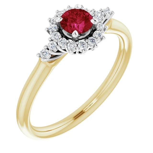 Diamond Round Ruby Ring Halo Style Gold 14K 1.50 Carats - Gemstone Ring-harrychadent.ca