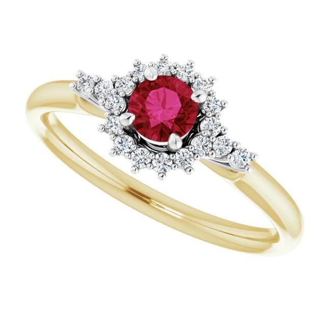 Diamond Round Ruby Ring Halo Style Gold 14K 1.50 Carats - Gemstone Ring-harrychadent.ca