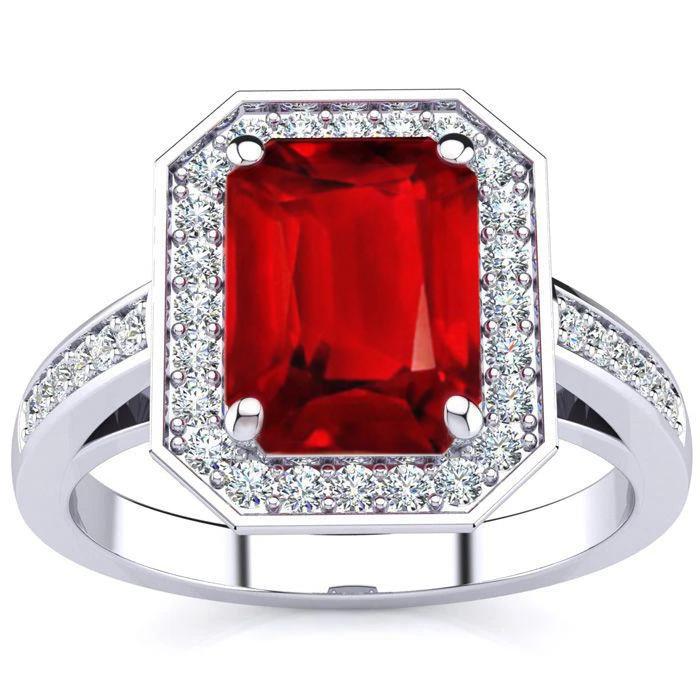 Emerald Ruby Diamond Ring 11 Carats White Gold 14K Prong Set Jewelry - Gemstone Ring-harrychadent.ca