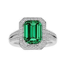 Green Emerald With Diamond Wedding Ring White Gold 14K 8 Carats - Gemstone Ring-harrychadent.ca