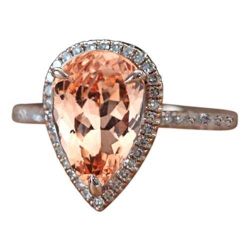Halo 10 Ct Morganite With Diamonds Ring White Gold 14K - Gemstone Ring-harrychadent.ca
