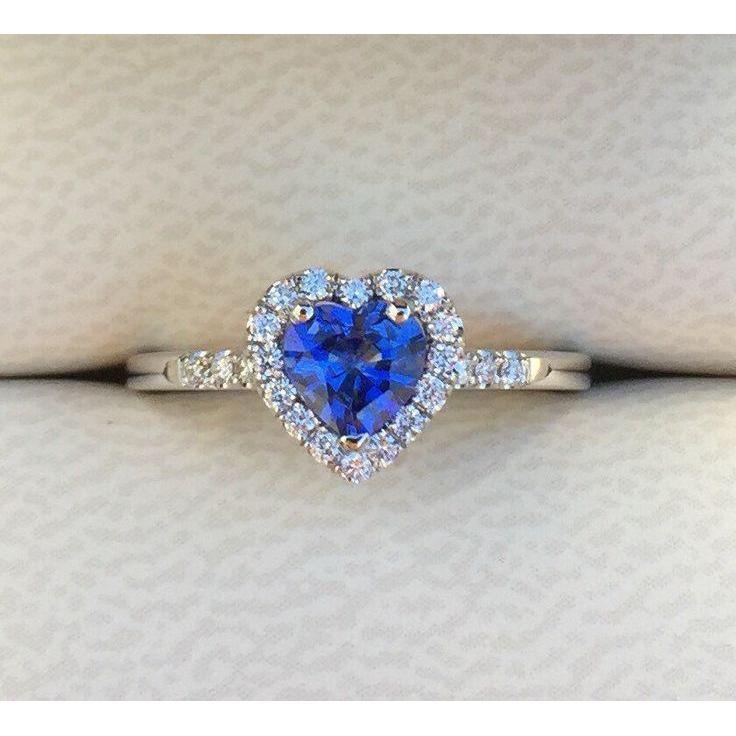 Heart Shape Ceylon Sapphire Diamond Wedding Ring 3.90 Ct Gold 14K - Gemstone Ring-harrychadent.ca