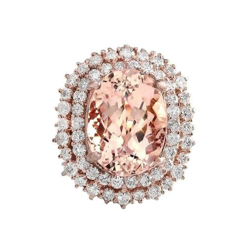 Oval Morganite And Round Diamonds 14 Ct Ring Gold Rose 14K - Gemstone Ring-harrychadent.ca
