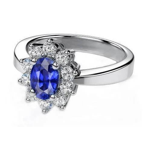 Oval & Round Cut Ceylon Sapphire 2.10 Ct. Diamond Ring White Gold 14K - Gemstone Ring-harrychadent.ca