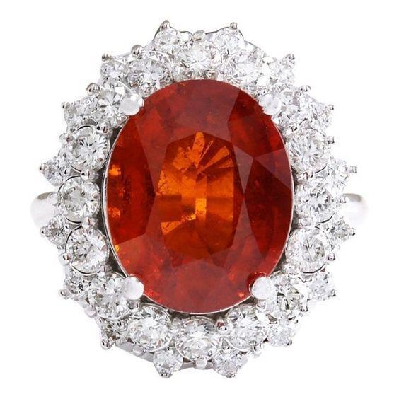 Prong Set 12.75 Ct Garnet And Diamonds Engagement Ring White Gold 14K - Gemstone Ring-harrychadent.ca