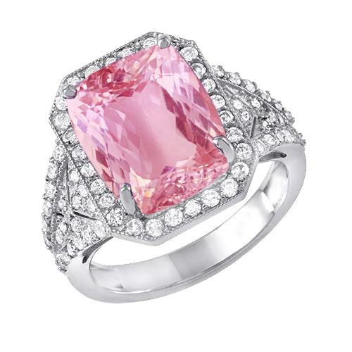 Prong Set 18.35 Carats Pink Kunzite With Diamonds Ring White Gold - Gemstone Ring-harrychadent.ca