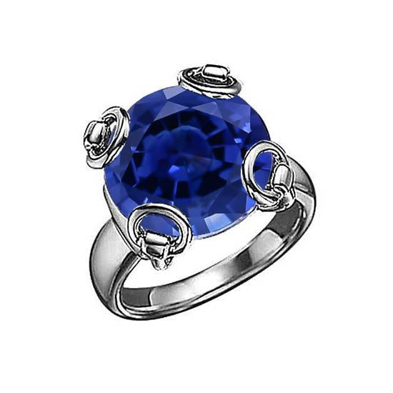 Round Cut Ceylon Sapphire Solitaire Ring 7.01 Ct. White Gold 14K - Gemstone Ring-harrychadent.ca