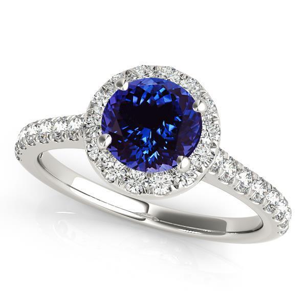 Round Cut Tanzanite And Diamonds 11 Ct Ring White Gold 14K - Gemstone Ring-harrychadent.ca