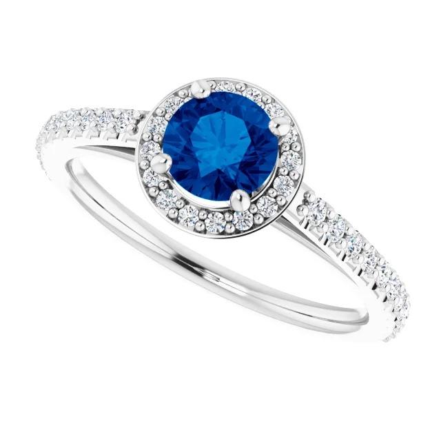 Round Halo Blue Sapphire 2.50 Carats Ring White Gold 14K - Gemstone Ring-harrychadent.ca