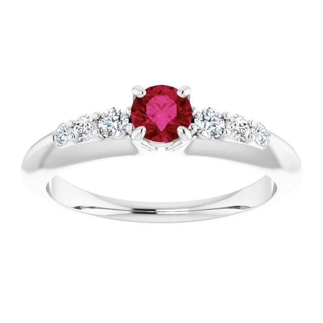 Round Ruby 1.50 Carats Engagement Ring White Gold 14K - Gemstone Ring-harrychadent.ca