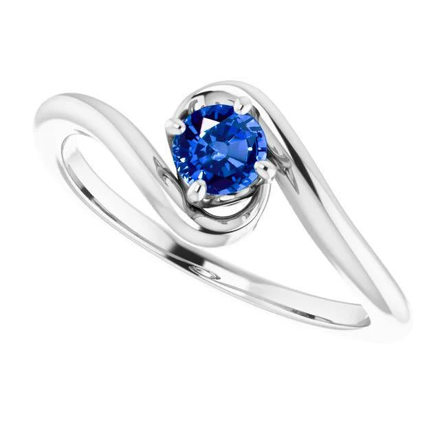 Sapphire Stone Ring Freeform Shank 1 Carat White Gold 14K - Gemstone Ring-harrychadent.ca