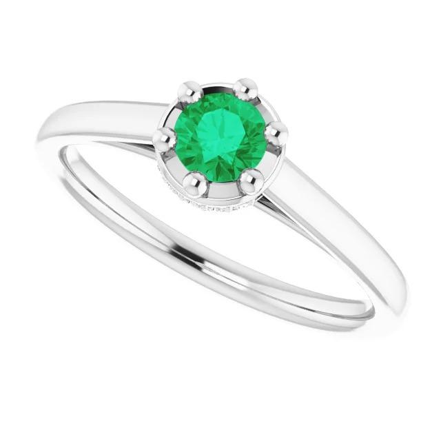 Six Prong Round Green Emerald Diamond Ring 1.25 Carats White Gold 14K - Gemstone Ring-harrychadent.ca