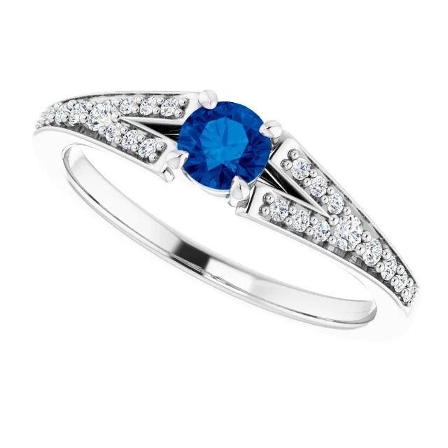 Split Shank Round Blue Sapphire Ring White Gold 14K 1.75 Carats - Gemstone Ring-harrychadent.ca