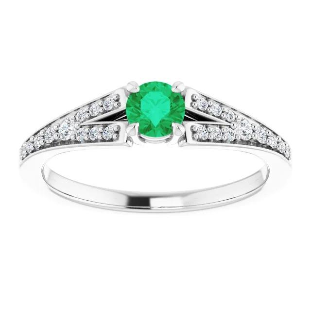 Split Shank Round Green Emerald Ring 1.75 Carats White Gold 14K - Gemstone Ring-harrychadent.ca