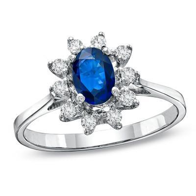 Sri Lanka Sapphire And Oval And Round Diamonds 2.50 Ct. Ring WG 14K - Gemstone Ring-harrychadent.ca