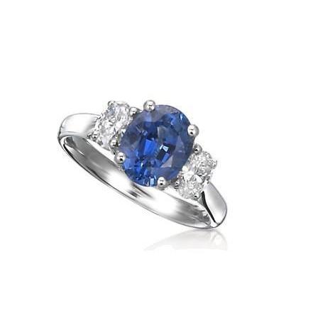 Sri Lankan Sapphire Oval Three Stone Diamond Ring 3.50 Ct WG 14K - Gemstone Ring-harrychadent.ca