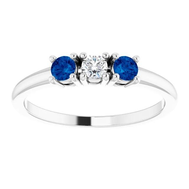 Three Stone Diamond Ring 0.60 Carats Ceylon Blue Sapphire Jewelry New - Gemstone Ring-harrychadent.ca