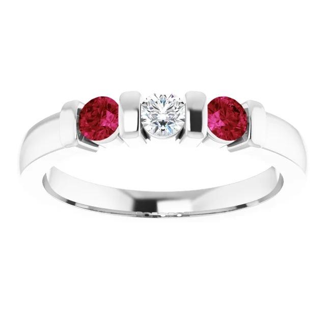 Three Stone Diamond Ruby Ring 0.90 Carats White Gold 14K - Gemstone Ring-harrychadent.ca