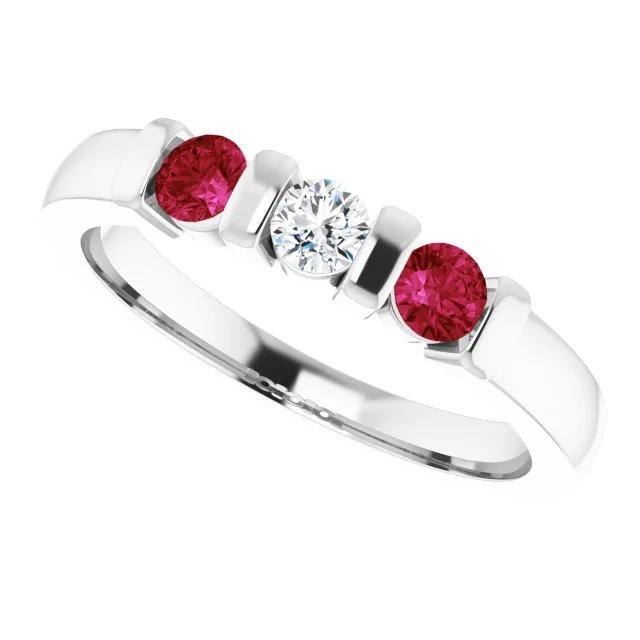 Three Stone Diamond Ruby Ring 0.90 Carats White Gold 14K - Gemstone Ring-harrychadent.ca