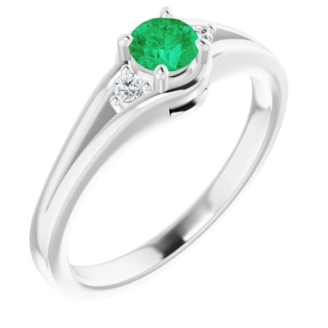 Three Stone Ring 0.85 Carats Diamond And Green Emerald Women Jewelry - Gemstone Ring-harrychadent.ca