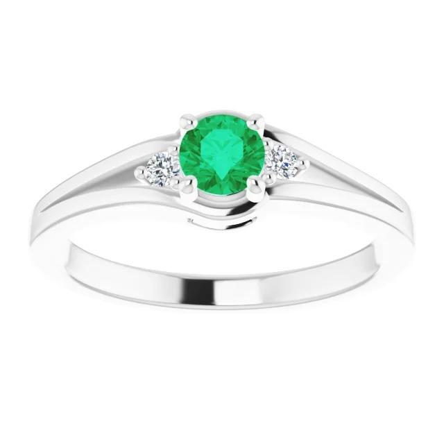 Three Stone Ring 0.85 Carats Diamond And Green Emerald Women Jewelry - Gemstone Ring-harrychadent.ca