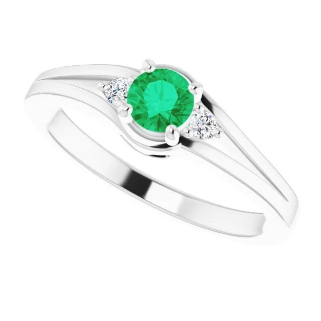 Three Stone Ring 0.85 Carats Diamond And Green Emerald Women Jewelry - Gemstone Ring-harrychadent.ca