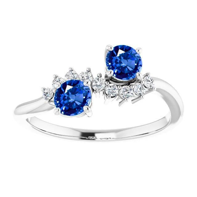 Toi et Moi Diamond Ring 1.18 Carats Ceylon Sapphire Women Jewelry 14K - Gemstone Ring-harrychadent.ca