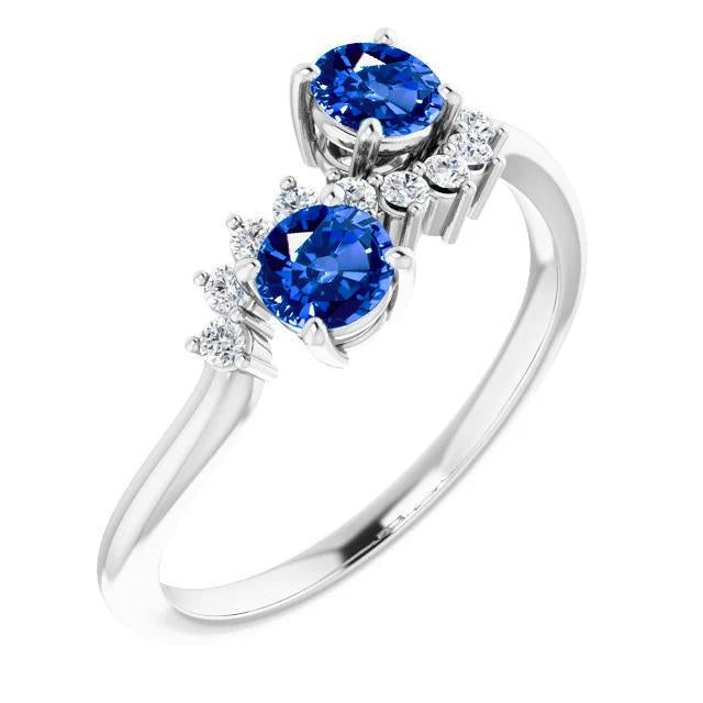 Toi et Moi Diamond Ring 1.18 Carats Ceylon Sapphire Women Jewelry 14K - Gemstone Ring-harrychadent.ca