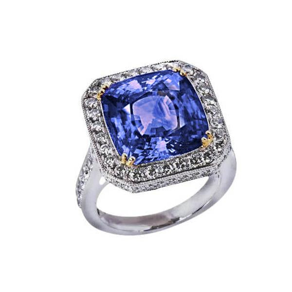 Two Tone Gold Cushion Tanzanite Diamonds 4.25 Carat Ring Vintage Style - Gemstone Ring-harrychadent.ca