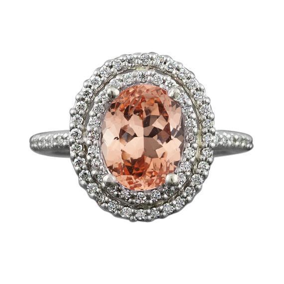 White Gold 14K 10.70 Ct Halo Morganite And Diamonds Wedding Ring - Gemstone Ring-harrychadent.ca