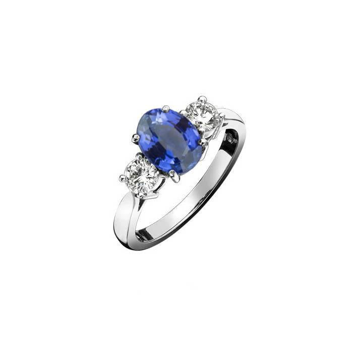 White Gold 14K Three Stone 3.50 Carats Sapphire And Diamonds Ring - Gemstone Ring-harrychadent.ca