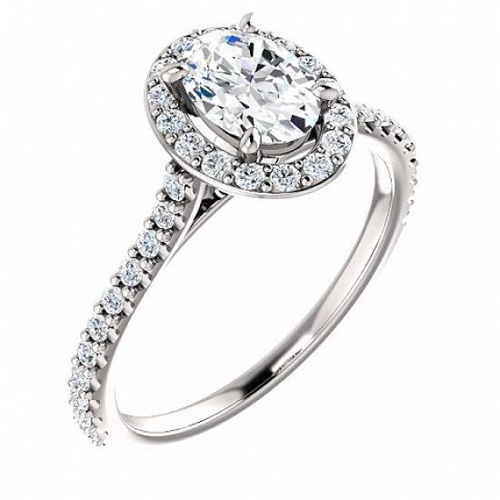 1.50 Ct Oval & Round Diamond Halo Wedding Ring 14K White Gold - Halo Ring-harrychadent.ca