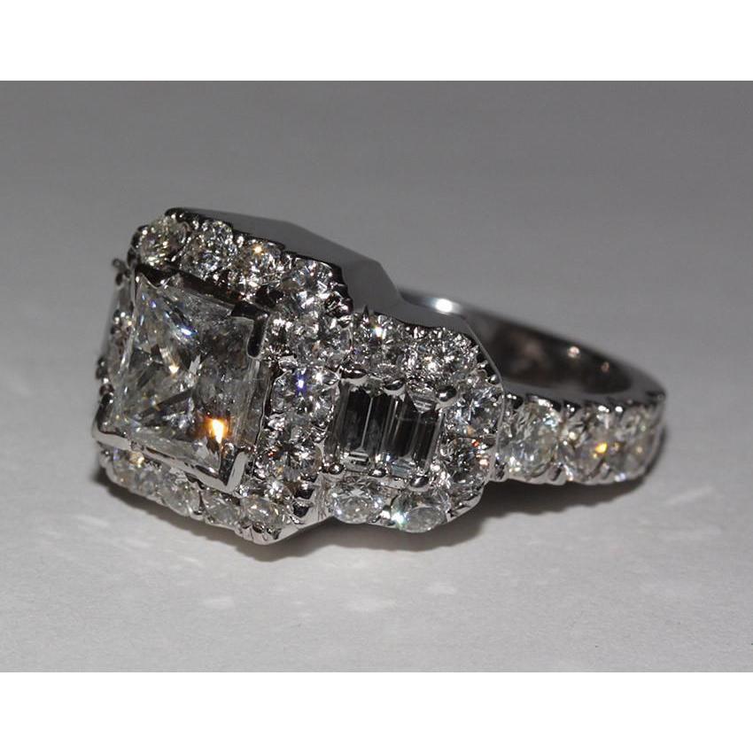 4.01 Carats Diamonds Princess Cut Engagement Antique Style Ring WG 14K - Halo Ring-harrychadent.ca